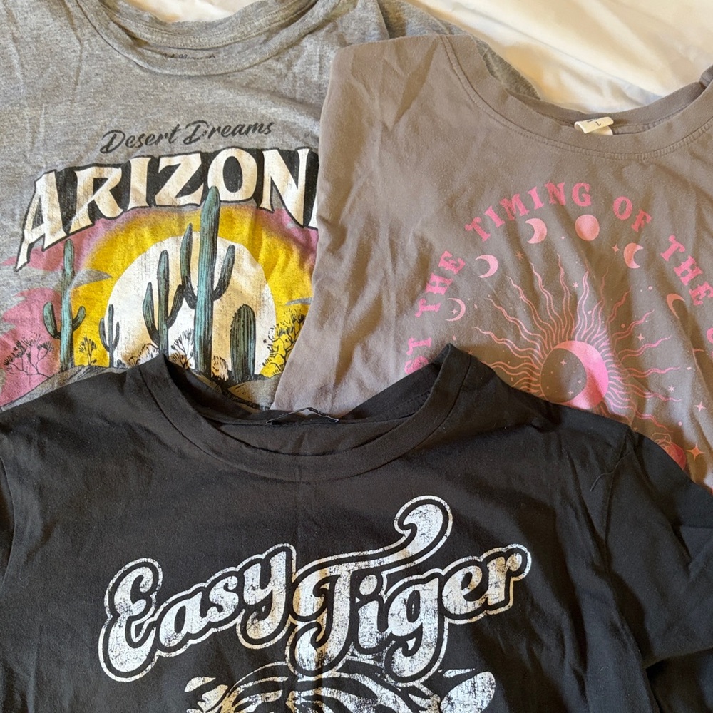Set of 3 Short Sleeve Graphic Tee - Pink/Grey/Black